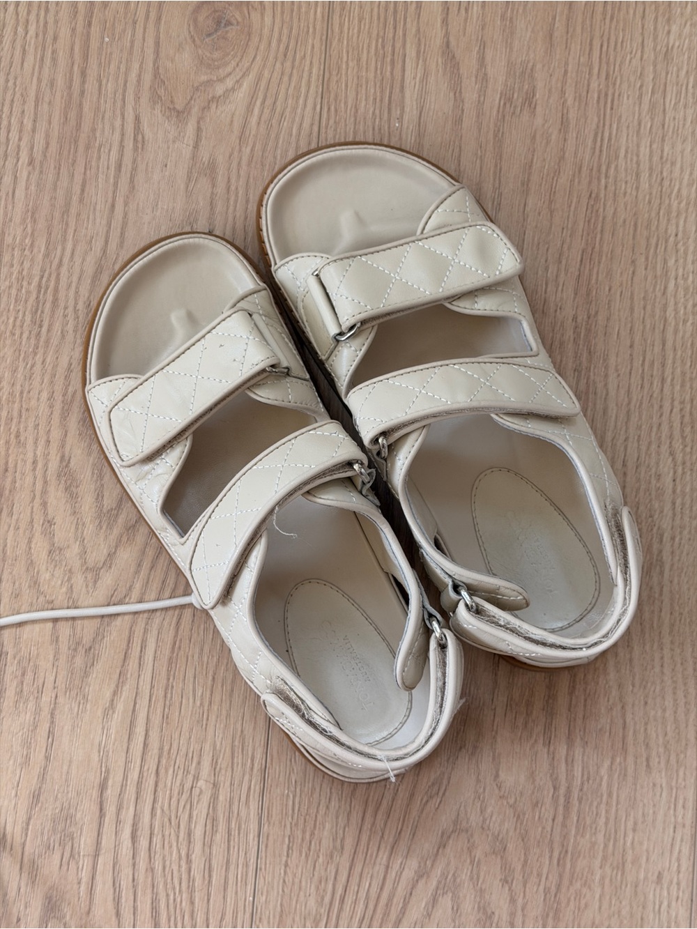 Tony Bianco Kids Quilted Cream Double-Strap Sandals